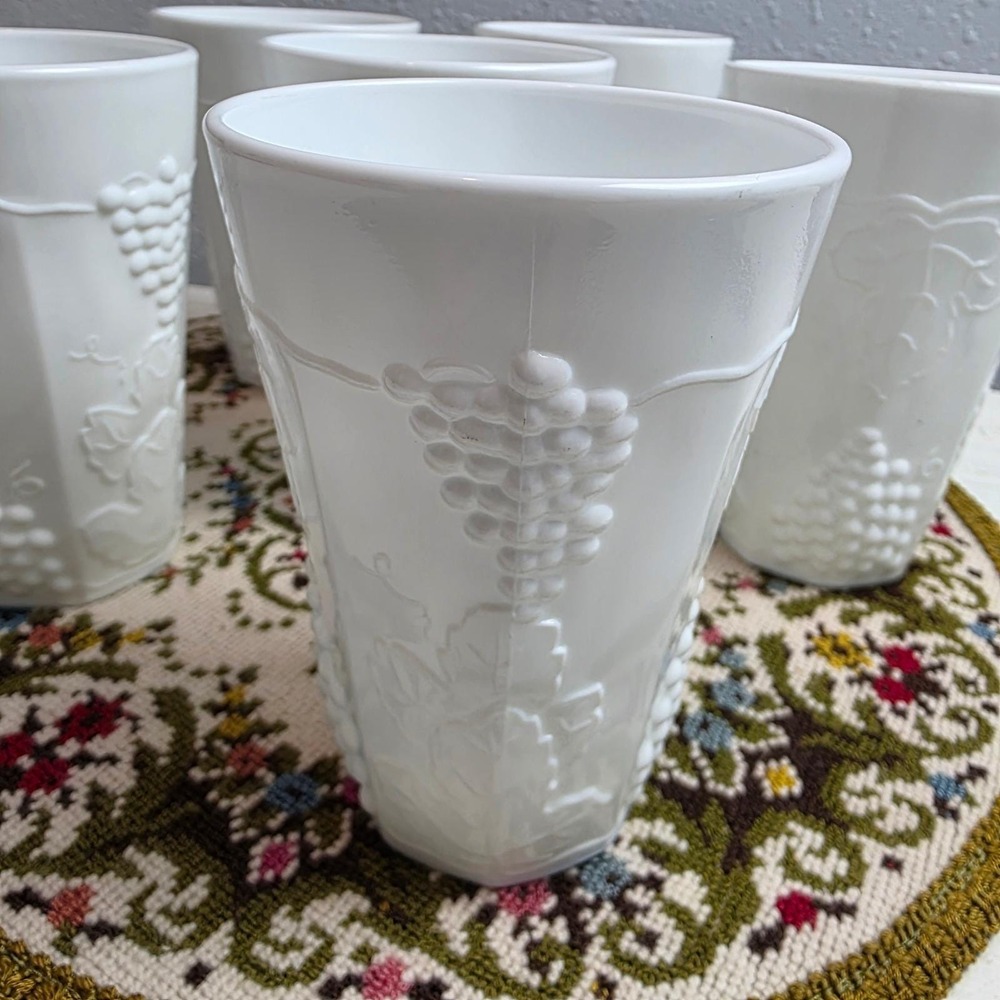 Vintage 1960 Indiana Glass Colony Harvest White Milk Glass Tumblers 6 pcs, 10 oz